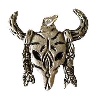 Bull Skull with Feathers amulet