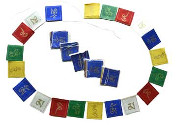 2 3/4" Tibetan prayer flag (6/pack) (26 flag on a string hand written)
