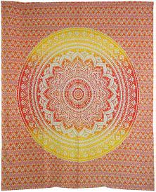 84" x 96" Ombre Red Orange Mandala tapestry
